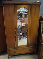 Oak Wardrobe With Mirror Front And Single Drawer