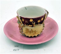 Vintage German Pink Lusterware Tea Cup Marked Baby