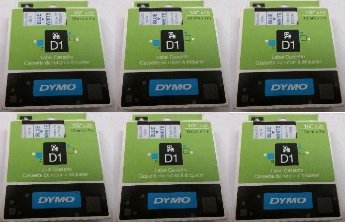 BOX OF 6 DYMO 45014 D1 Blue-On-White Tape