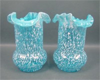 Pair of  N'Wood Spatter Glass Celery Vases