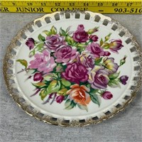 Vtg Norcrest Reticulated Ceramic Floral Plate
