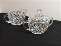 3pc Cream & Sugar W Lid Waterford Waffle Pattern