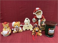 6 Christmas Items:  Resin Santa Child, Teddy