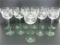 12 GREEN STEM GLASS WINE GLASSES