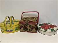 2 Sewing Baskets & 1 Tin w/Contents