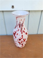 Handmade 10" White/Red Glass Vase