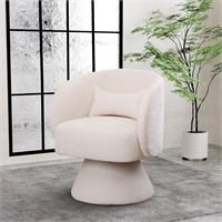 Swivel Accent Chair  360 Degree  White Linen