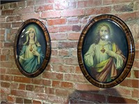 Sacred Heart Jesus & Mary Oval Wood Frame