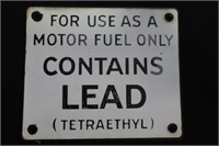 Porcelain lead fuel tag Tetraethyl 7" X 6"