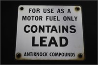 Porcelain lead fuel tag Antiknock Compounds 7" X