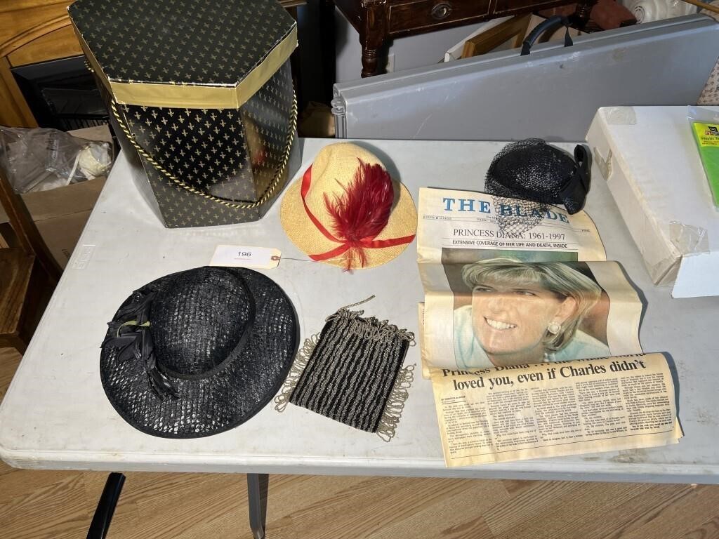 WOMENS HATS 1 PURSE AND NEWS PAPER OF PRINCESS