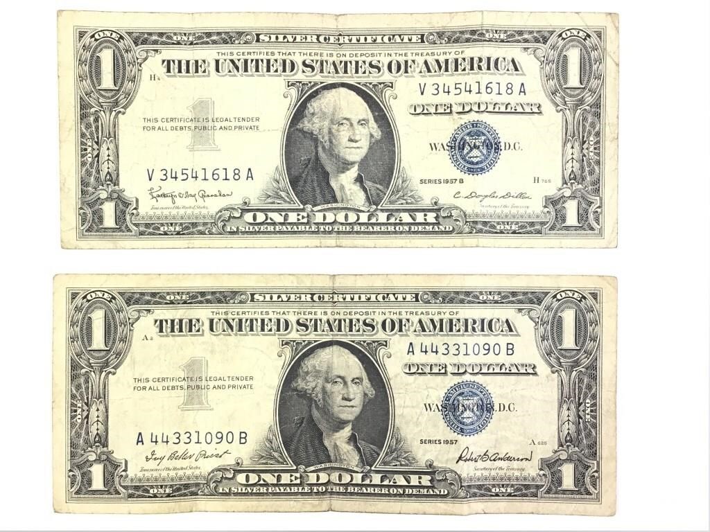 2 - 1957 Silver Certificate $1 Bills