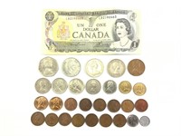 Foreign Coins GB, Canada +, 1 Canadian Dollar Bill