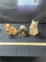 2 vtg Chalkware dogs and one ceramic dog