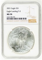 Coin 2021 Silver Eagle Type 2-NGC-MS70