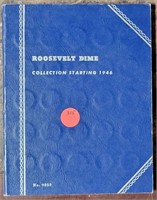 ROOSEVELT DIME BOOK W/ APPROX. 69 COINS