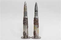 Two Trench Art Bullet Salt or Pepper Shakers w Coi