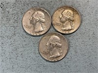 Three 1964 Washington quarters