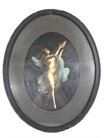 Oil on Paper Painting Female Nude w Oval Frame