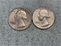 Two 1963D Washington quarters