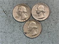 Three 1964 Washington quarters