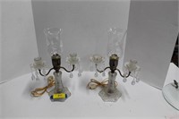 Two Candelabra Lamps w/ Prisms & 3-way Switch
