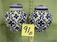 2 Blue & White Ginger Jars (8")