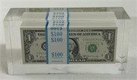 1969 $500 LUCITE BLOCK OF $1 BILLS