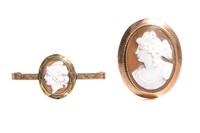 TWO ANTIQUE 9K GOLD CAMEO BROOCHES, 10g