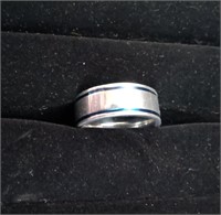 Silver & Blue Stainless Men's Ring (Size 8)
