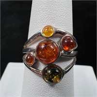 Amber Color Stone & Sterling Ring - 925 Silver