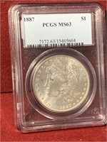 1887 UNITED STATES SILVER MORGAN DOLLAR PCGS MS63