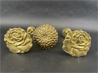 Brass Rose Floral Curtain Tie Backs