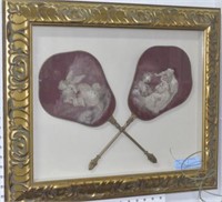2 HAND PAINTED HAND FANS IN FRAME