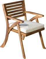 Wood Arm Chairs, 2-Pcs Set, Teak Finish / Cream