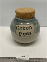 Green Fees Pottery Fund Jar Container w/ Lid