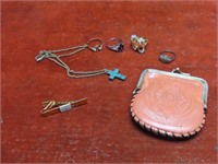 Vintage coin purse & assorted jewelry.