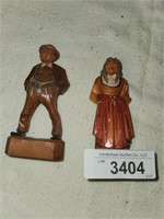 2 Vintage Hand Carved Man & Woman Figures