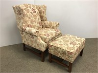 Ethan Allen floral wing back chair and ottoman