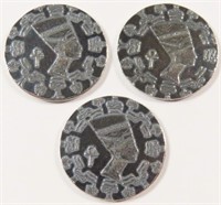 THREE EGYPTIAN THEMED 1/10TH OZ 999 SILVER ROUNDS