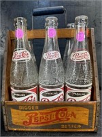 1940’S WOODEN PEPSI COLA CARRIER WITH BOTTLES