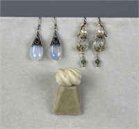 Opalite Earrings/Handmade Earrings/Carved Ring