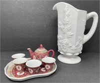 Westmoreland Pitcher and Asian Mini Tea Set