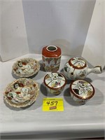 ASIAN THEMED TEASET, HAND PAINTED BOWLS