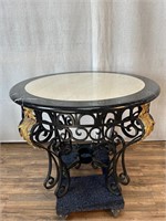 French Louis XV Style Marble Top Iron Base Table