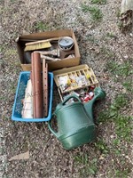 Fishing tackle, watering can, paint scrapers,