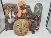 African Art Bundle Wooden Carved Masks, Figures