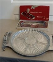 Hammered Aluminum With Glass Dish & Silver Plated