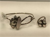 Sterling Silver SW bracelet and ring set with MOP