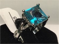 Sterling Silver ring with Blue and Clear stones -